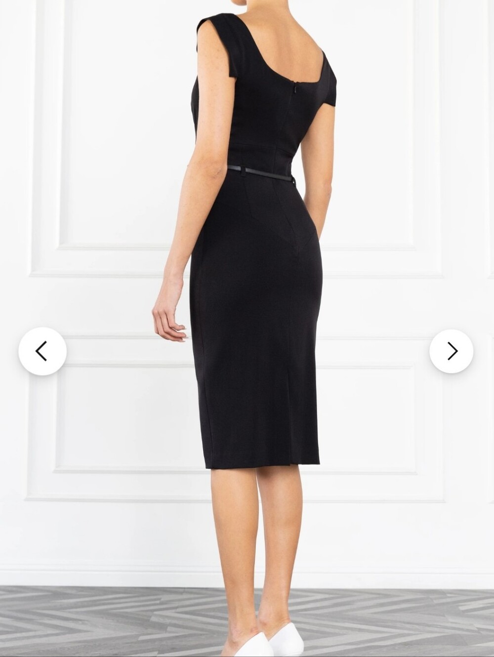 Black Halo Little Black Cowl Neck Midi Dress Size 6 Classic Jackie O Sheath - Picture 2 of 7